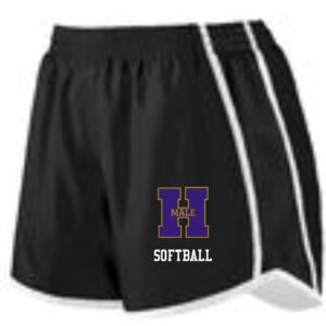 Black softball shorts with "Male" logo.