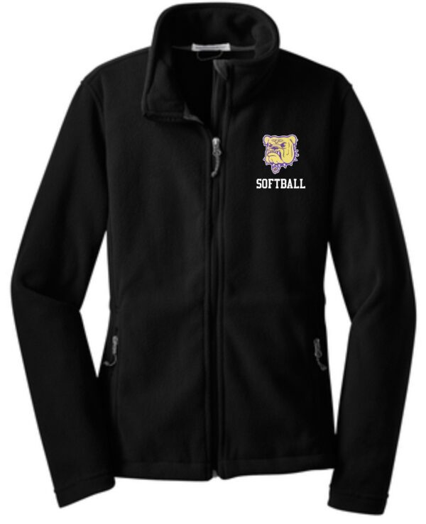 Black fleece jacket with softball logo.