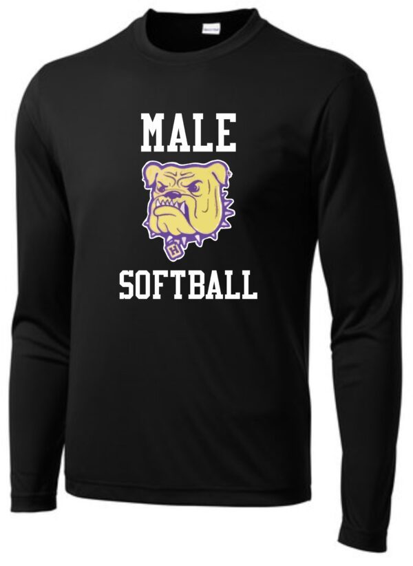 Black long-sleeve shirt with male softball logo.