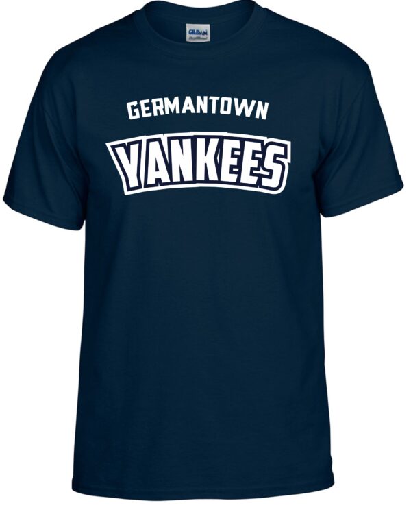 Navy blue t-shirt with white text: Germantown Yankees.