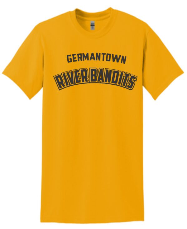 Yellow t-shirt with "Germantown River Bandits" logo.