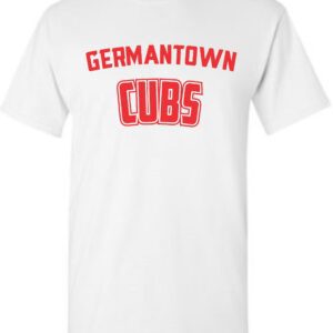 White t-shirt with red "Germantown Cubs" logo.
