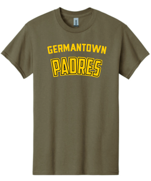 Green T-shirt with "Germantown Padres" logo.