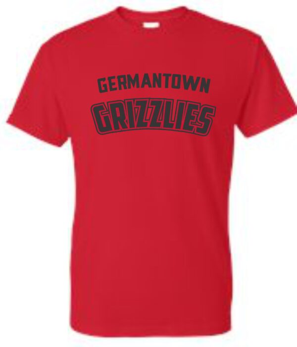 Red T-shirt with "Germantown Grizzlies" logo.