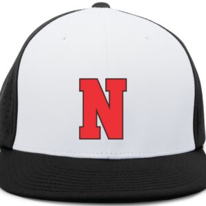 White and black baseball cap with red N.