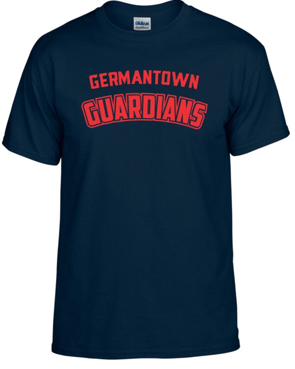 Navy blue t-shirt with red text: Germantown Guardians.