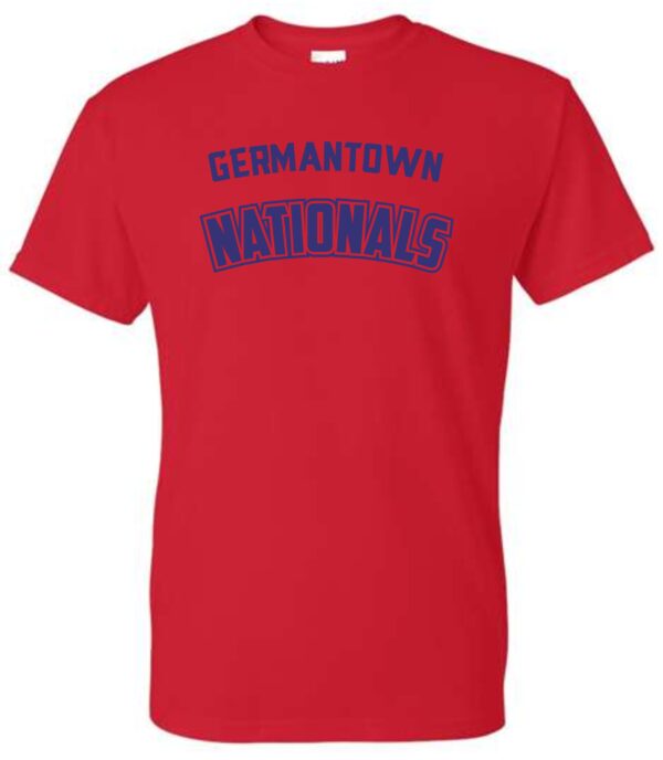 Red t-shirt with Germantown Nationals logo.