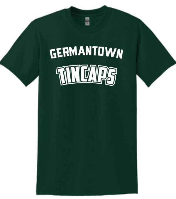 Green t-shirt with "Germantown Tincaps" logo.