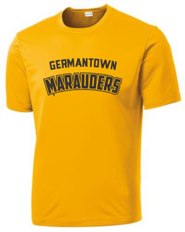 Yellow T-shirt with Germantown Marauders logo.