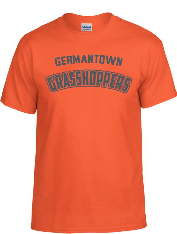 Orange t-shirt with "Germantown Grasshoppers"