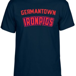 Blue t-shirt with red "Germantown IronPigs" logo.