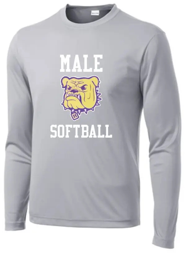 Gray long sleeve shirt with Male Softball logo.