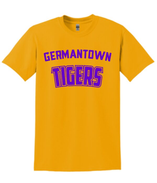 Yellow T-shirt with "Germantown Tigers" logo.