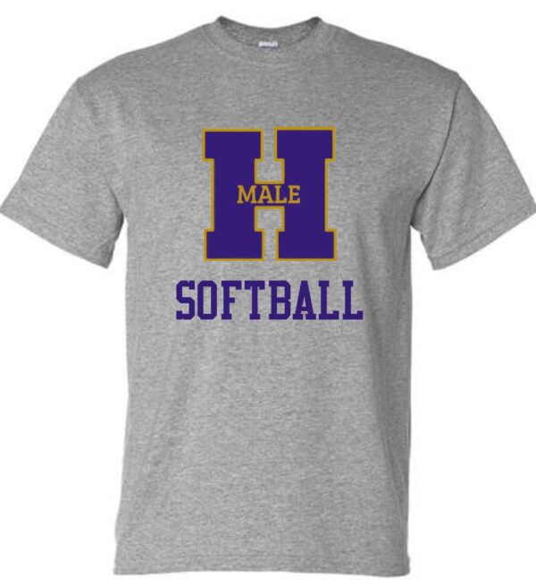 Gray T-shirt with Male H Softball logo.