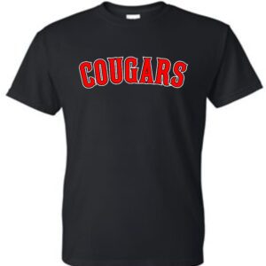 Black t-shirt with red "Cougar" text.