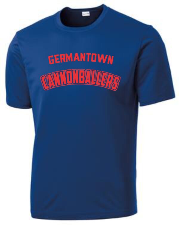 Blue T-shirt with "Germantown Cannonballers" logo.