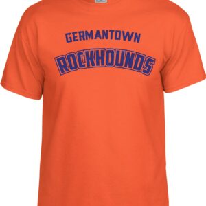 Orange t-shirt with Germantown Rockhounds logo.
