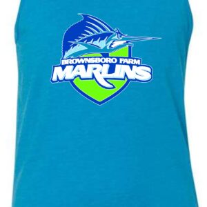 Blue tank top with a Marlin logo.