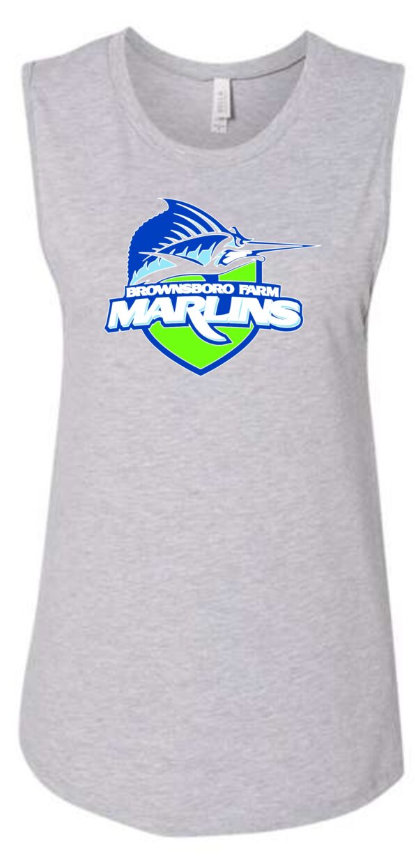 Gray sleeveless shirt with a Marlin logo.