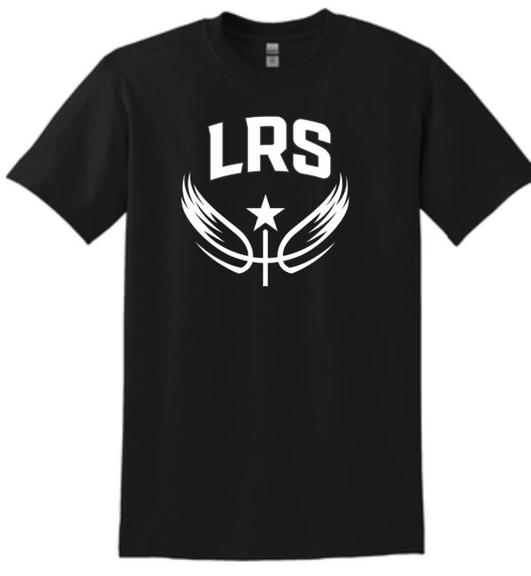 Black t-shirt with white LRS logo.