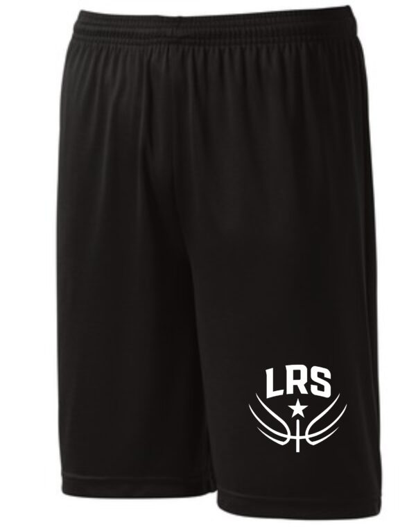 Black basketball shorts with LRS logo.