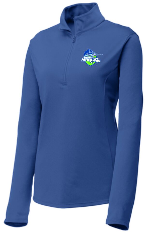 Blue long-sleeve shirt with Brownsboro Farm Marlins logo.