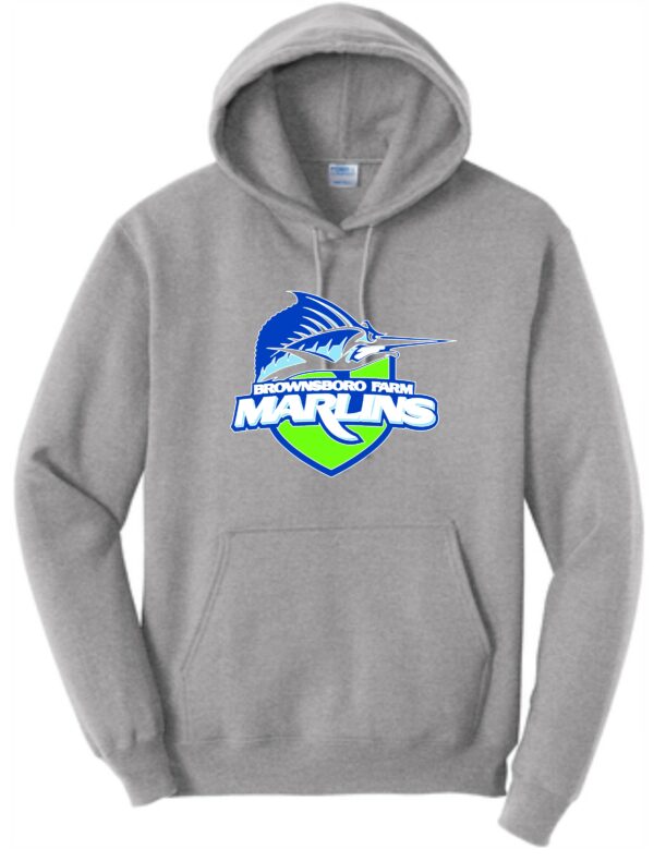 Gray hoodie with Brownsboro Farm Marlins logo.
