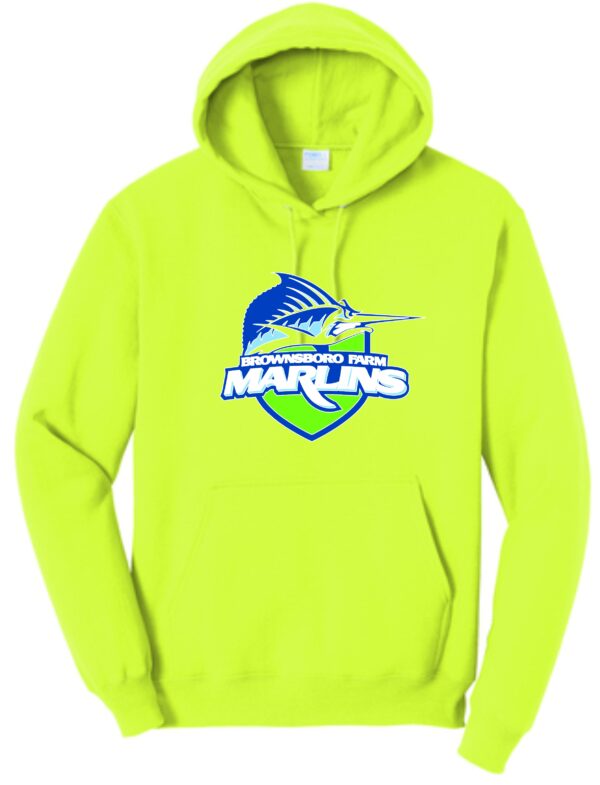 Yellow hoodie with Marlins logo.