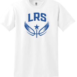 White t-shirt with LRS logo and wings.