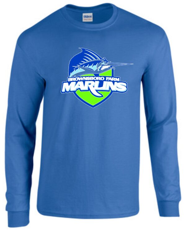 Blue long-sleeve shirt with Marlins logo.