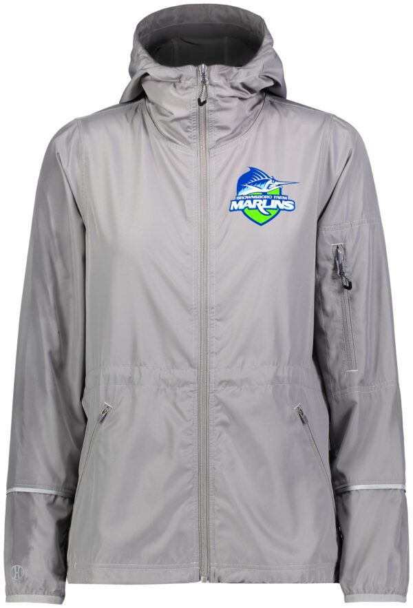 Gray hooded jacket with Marlins logo.