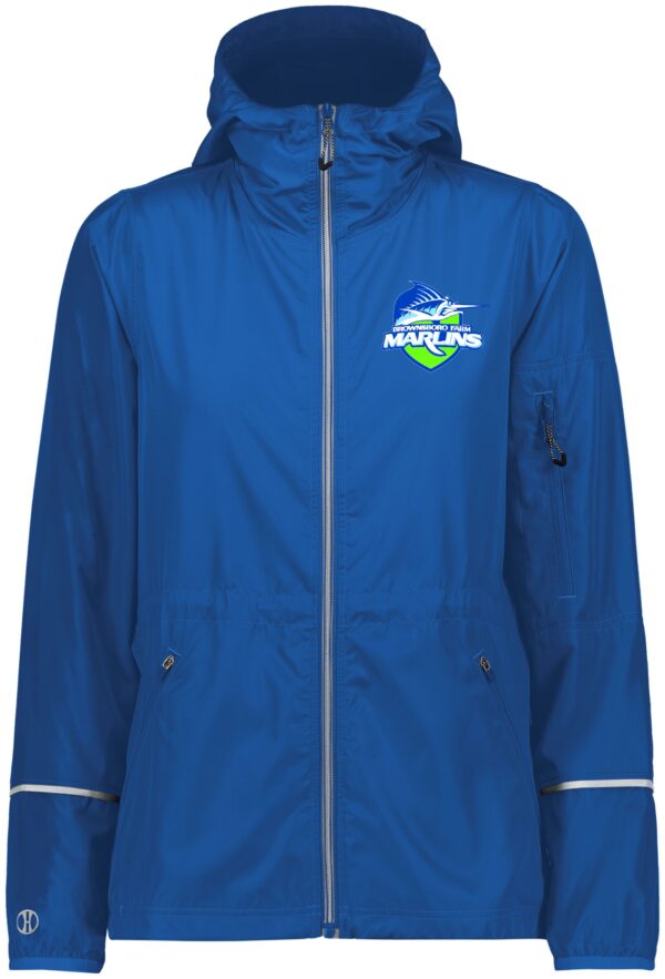 Blue hooded jacket with Marlins logo.