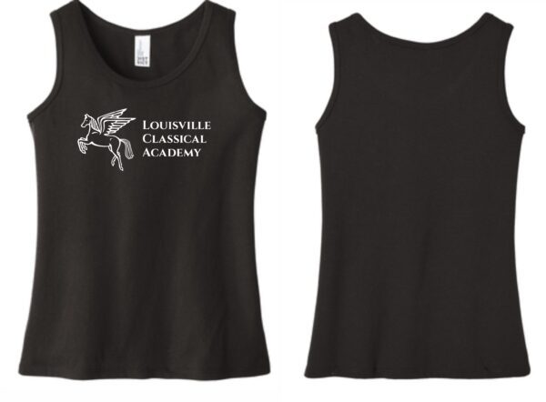 Black tank top with Louisville Classical Academy logo.