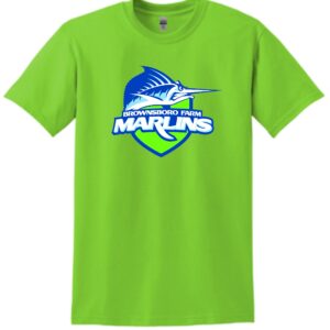 Green t-shirt with Brownsboro Farm Marlins logo.