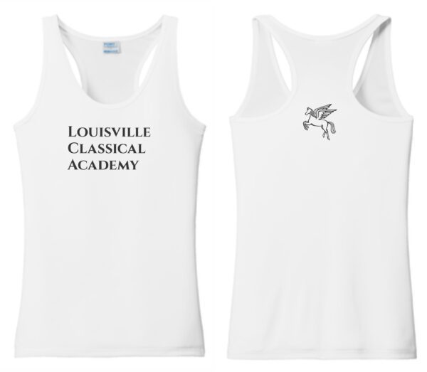 White tank top with Louisville Classical Academy logo.