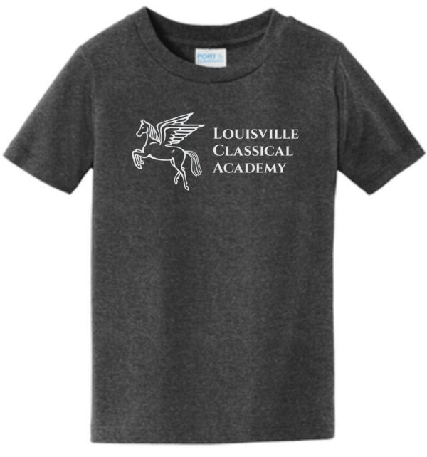 Grey t-shirt with Louisville Classical Academy logo.