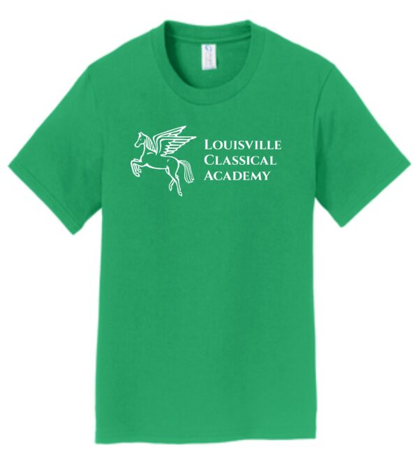 Green t-shirt with Louisville Classical Academy logo.