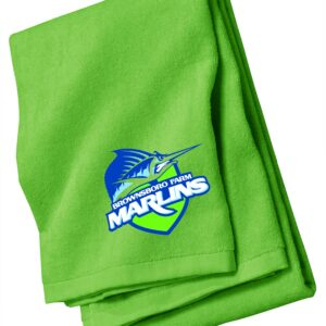 Green towel with Brownsboro Farm Marlins logo.