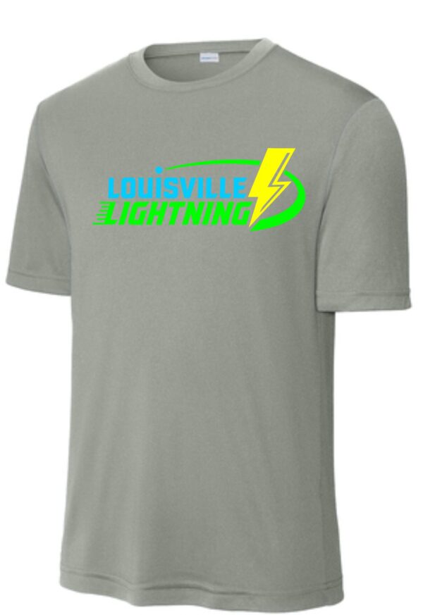 Gray t-shirt with Louisville Lightning logo.