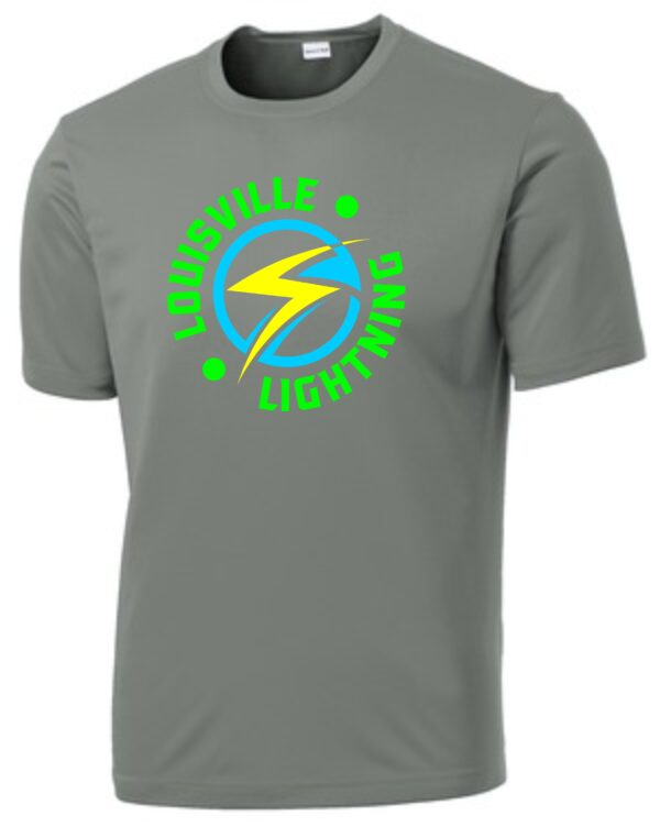 Gray t-shirt with Louisville Lightning logo.