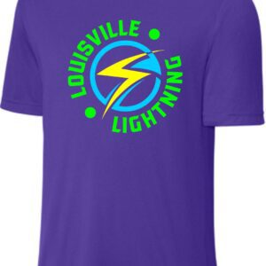 Purple t-shirt with Louisville Lightning logo.