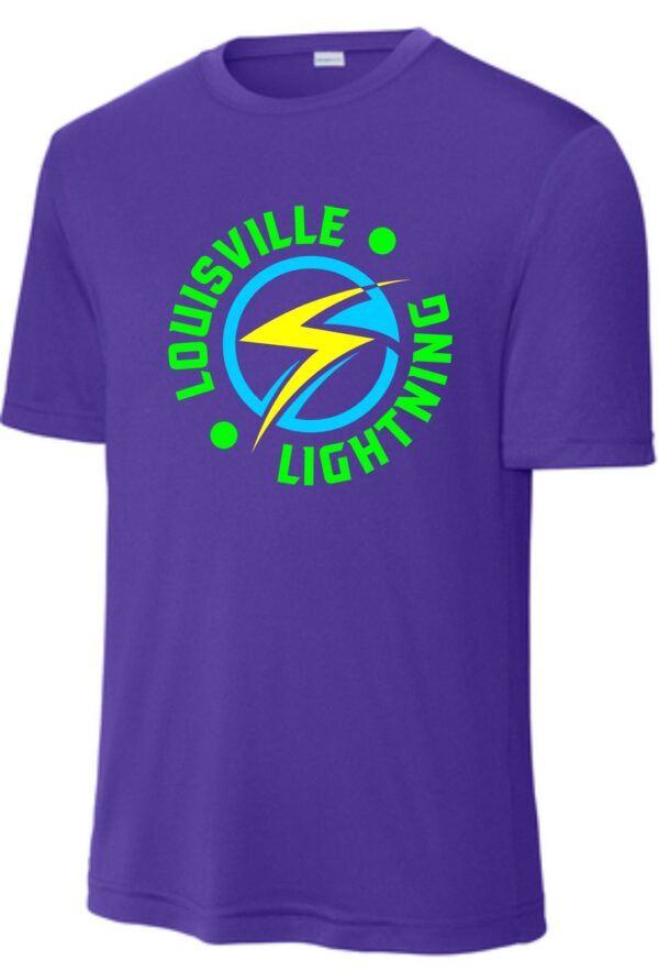 Purple t-shirt with Louisville Lightning logo.