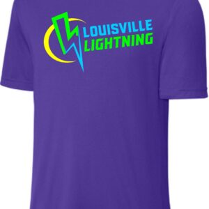 Purple t-shirt with Louisville Lightning logo.