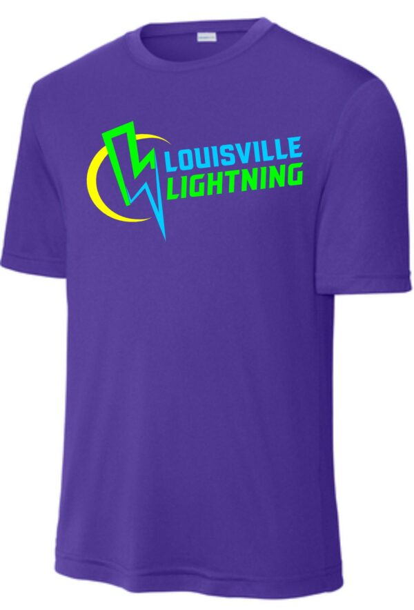 Purple t-shirt with Louisville Lightning logo.