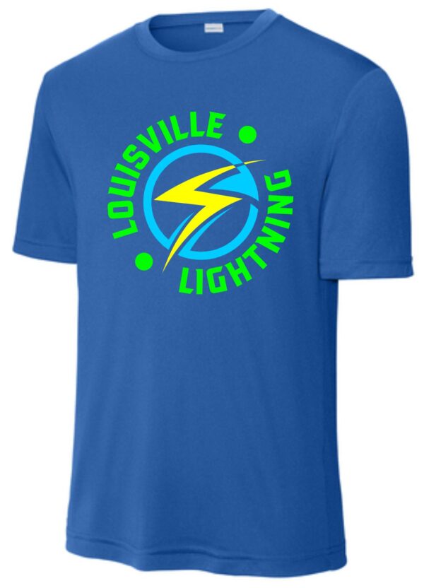 Blue t-shirt with Louisville Lightning logo.