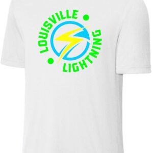 White t-shirt with Louisville Lightning logo.