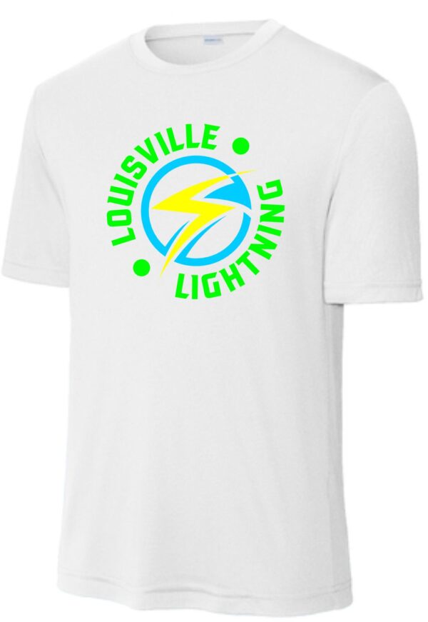 White t-shirt with Louisville Lightning logo.