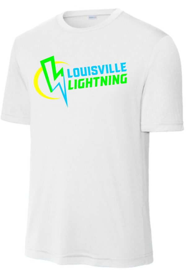 White t-shirt with Louisville Lightning logo.