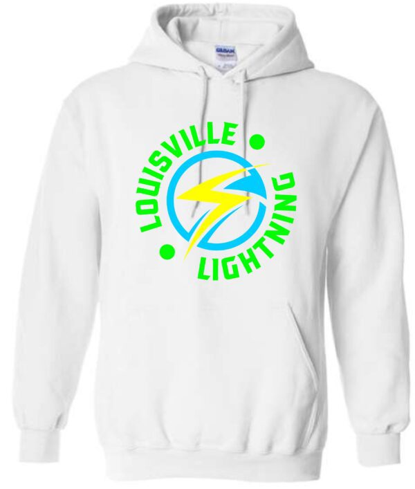 White hoodie with Louisville Lightning logo.