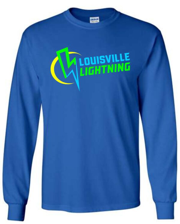 Blue long-sleeve shirt with Louisville Lightning logo.